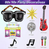 80S 90S Party Decorations 165Pcs Balloons With Retro Inflatable Guitar Microphone Glasses Music Note Disco Ball Balloons For Back To 90S 80S Hip Hop Rock Theme Birthday Prom Party