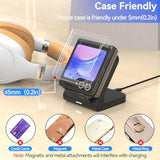 For Samsung Galaxy Z-Flip Wireless Charger: Galaxy Z Flip 6/5/4/3 Charging Stand, 15W Fast Wireless Charger For Galaxy Z Flip6/Z Flip5/Z Flip4, Razr+(5W) Non-Fold(Qc3.0 Adapter Included) Black