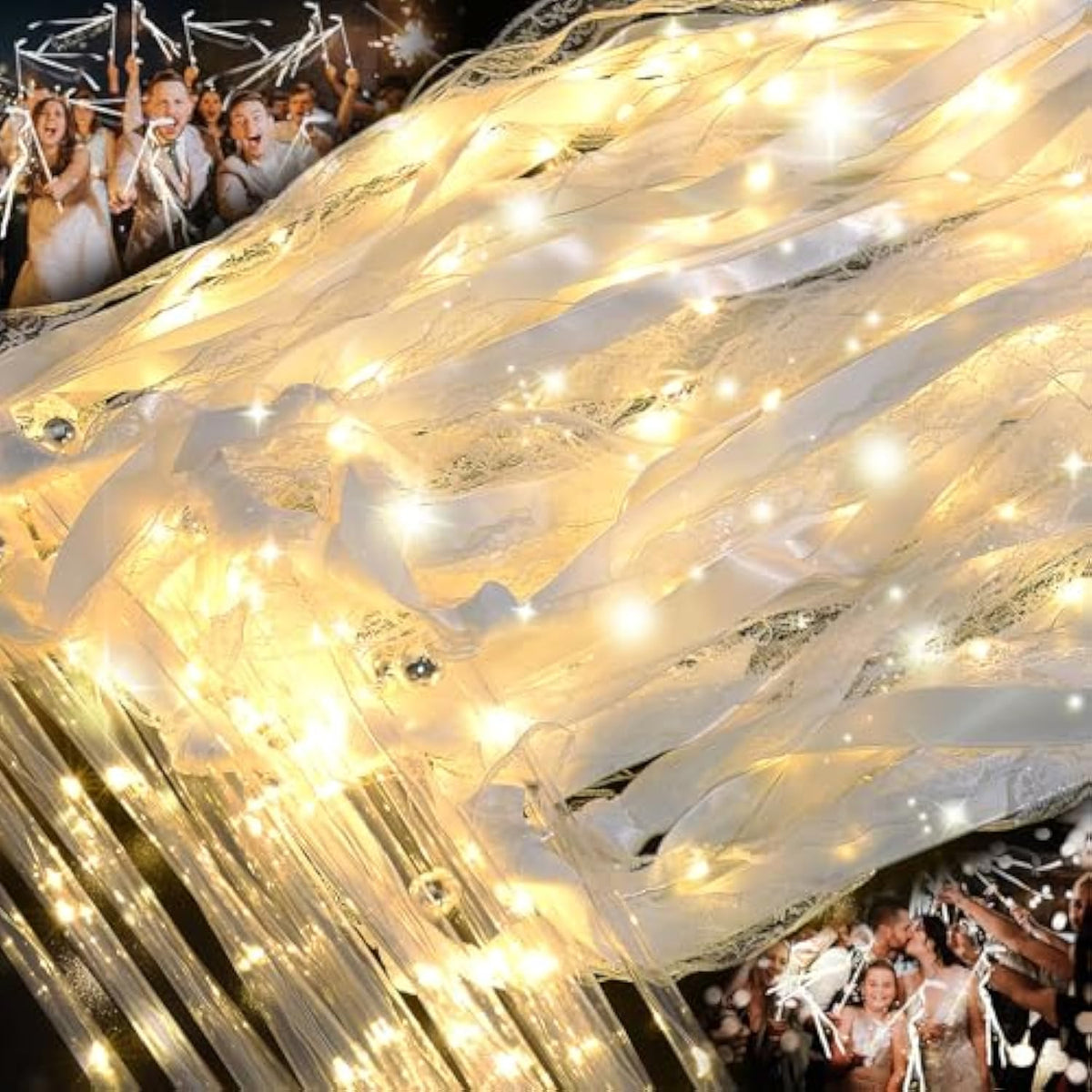 100Pcs Light Up Wands For Wedding, Wedding Wands Streamers With 3 Colorful Flashing Modes, Fairy Wands, Led Silk Fairy Wand With Bells For Wedding, New Year, Thanksgiving, Concert