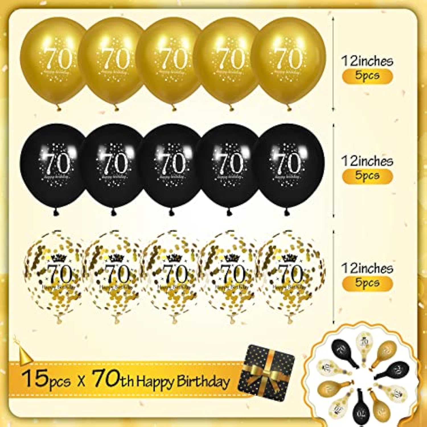 70Th Birthday Balloons For Men, 15 Pcs Black Gold Happy 70Th Birthday Balloons, Black Gold 70Th Birthday Party Decorations Balloons For Men Women 70Th Birthday Decor