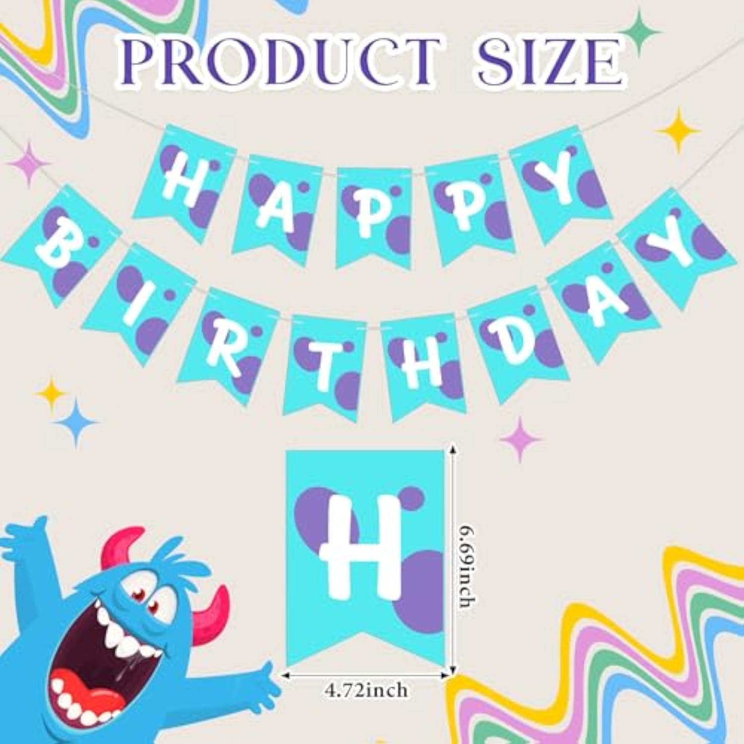 Monster Birthday Party Decoration Cartoon Happy Birthday Pre-Strung Banner For Kids Boys Monster Themed Event Party Supplies(Classic Style)