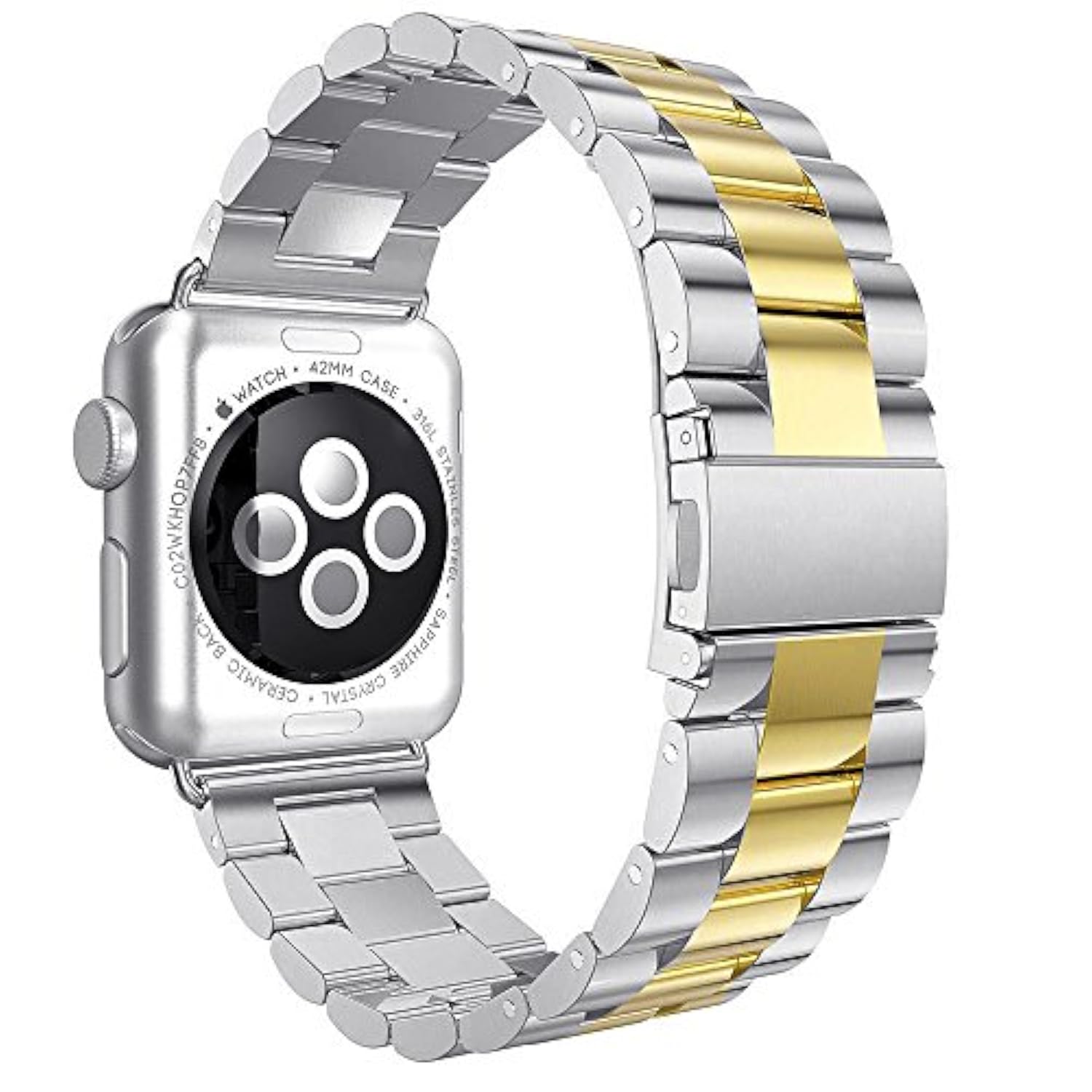 Metal Bands Compatible With Apple Watch Band 41Mm 40Mm, Dressy Stainless Steel Chain Strap For Men Iwatch Series Ultra/Ultra2/10/9/8/7/6/5/4/3/2/1 Se, Silver/Gold 42Mm(Series 10) 38/40/41Mm