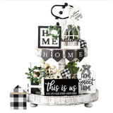 Tiered Tray Decor Set For Rustic Home Country Kitchen Dining Room Living Room Table Decorations Farmhouse Modern White And Black Tray Decorative With Wooden Beads And Board (No Tray)