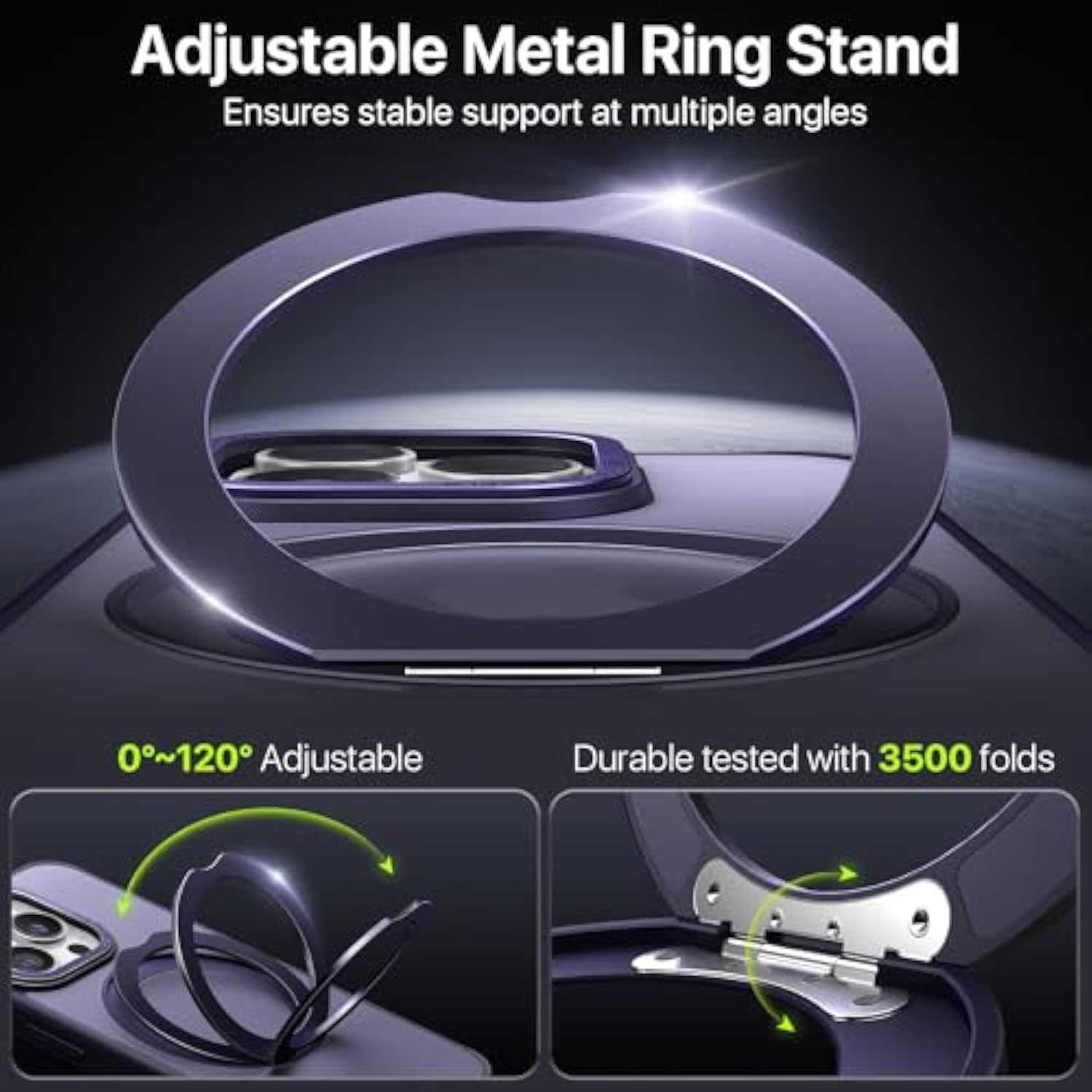 Case For Iphone 14Pro, 360 Rotatable Ring Stand, Raised Camera Frame, Shockproof With Magsafe Purple