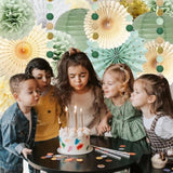 Sage Green Gold Party Decorations Pom Poms Paper Fans Garland Decor