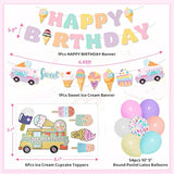 75Pcs Ice Cream Birthday Party Decorations For Girls Kids, Pastel Ice Cream Balloon Garland Arch Kit First Two Sweet Birthday Banner Foil Sprinkle Long Twist Balloons Cupcake Toppers Party Supplies