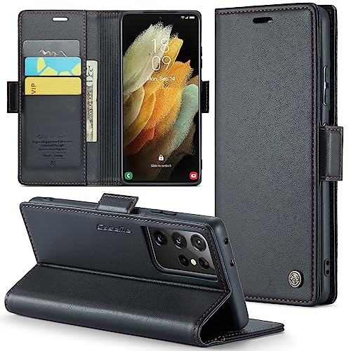 Galaxy S21 Ultra 5G Wallet Case with [RFID Blocking] Card Holder Magnetic Kickstand,Soft Leather Flip Protective Case Wallet for