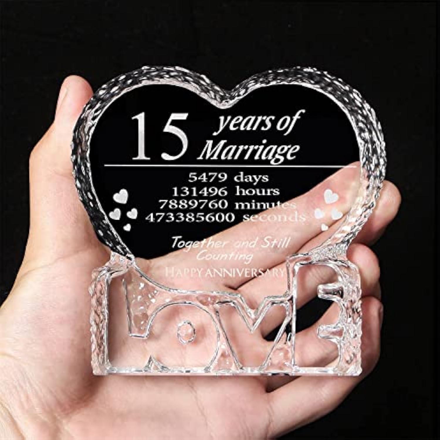 Engraved Heart-Shaped Crystal 15th Anniversary Wedding Gift for Couples