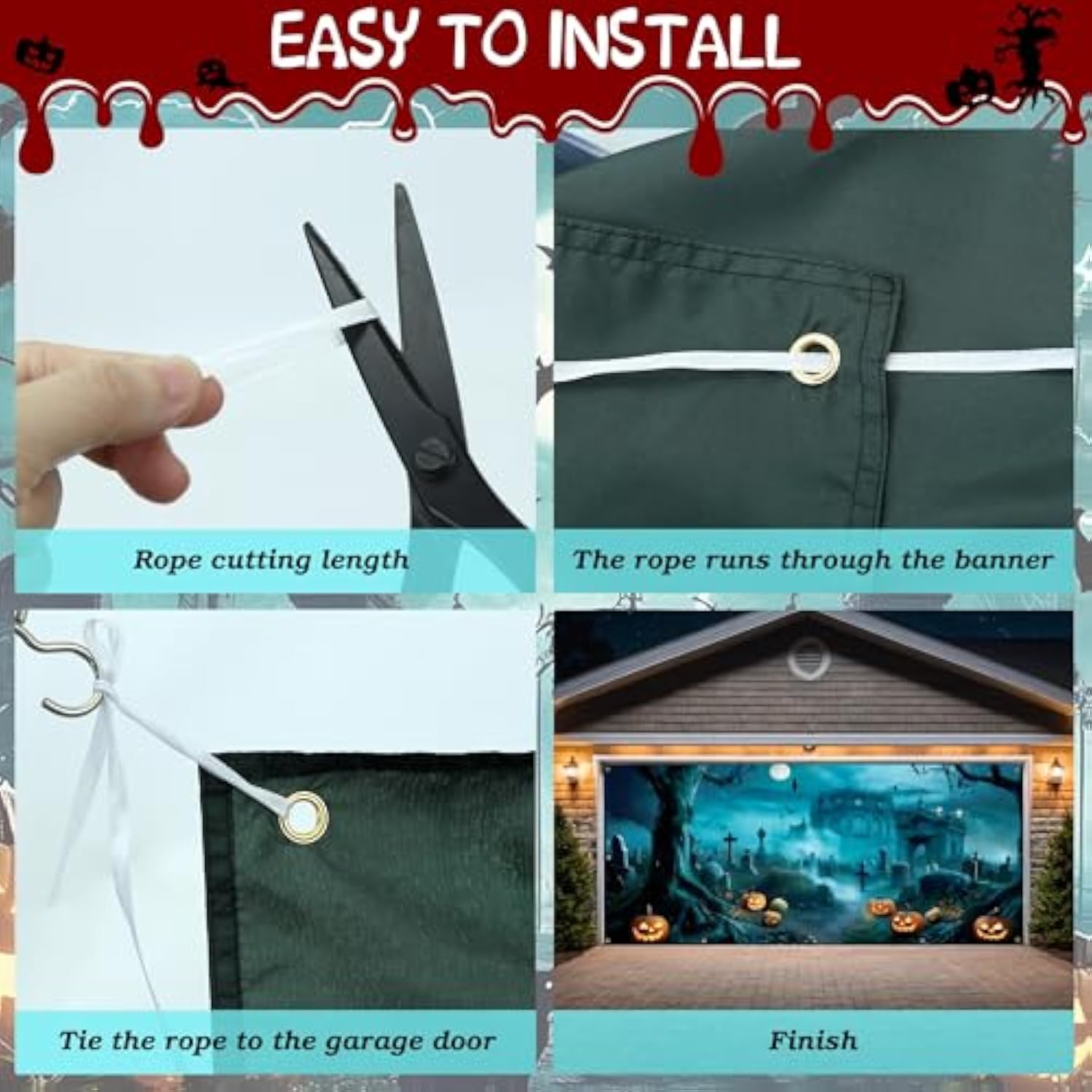 Halloween Garage Door Cover Banner 16x7 Ft Outdoor Home Yard Party Decorations