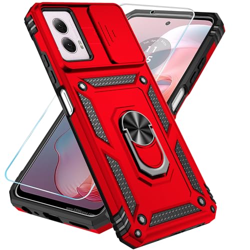 Phone Case Compatible With Motorola Moto G Power 5G 2024 Case With Hd Screen Protector & Slide Camera Cover & Kickstand, [Military-Grade] Phone Case For Motorola G Power 2024 (Red)