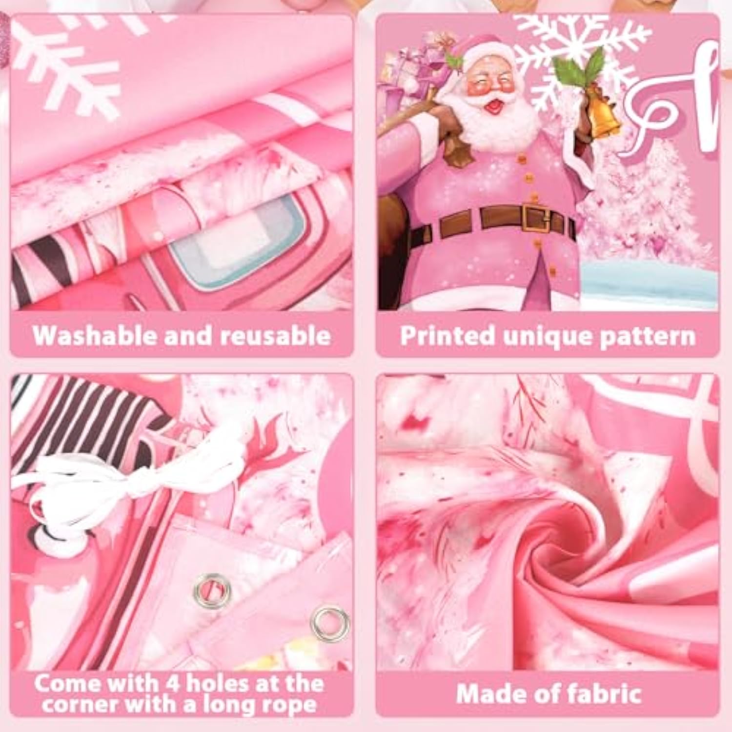 Pink Christmas Banner Merry Christmas Banners Decoration For Outside Santa Claus Fence Banner Large Yard Sign Hanging Banner Xmas Tree Snowflake Garden Backdrop For Winter Holiday Party Supplies