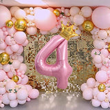 40 Inch Pink Number 3 & Mini Crown Balloon For Birthday Party Decorations, 3Rd Birthday Party Decorations Pink Theme Party Balloons Decorations Supplies