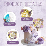 27 Pcs Flower Cake Toppers Acrylic Cake Toppers Happy Birthday Butterfly Palm Leaves Dessert Decoration For Birthday Party Wedding Baby Shower Supplies(Pink Purple)