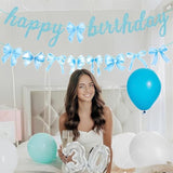 Blue Bow Happy Birthday Banner With Bow Garland For Baby Shower Girls Women Blue Bow Themed Coquette Birthday Party Decorations