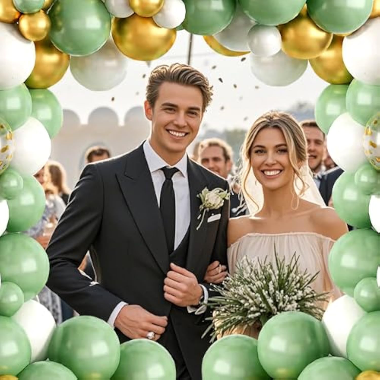 Sage Green White Gold Balloon Garland Arch Kit, 146Pcs Latex Balloons Different Sizes For Birthday Baby Shower Gender Reveal Wedding Party Decoration
