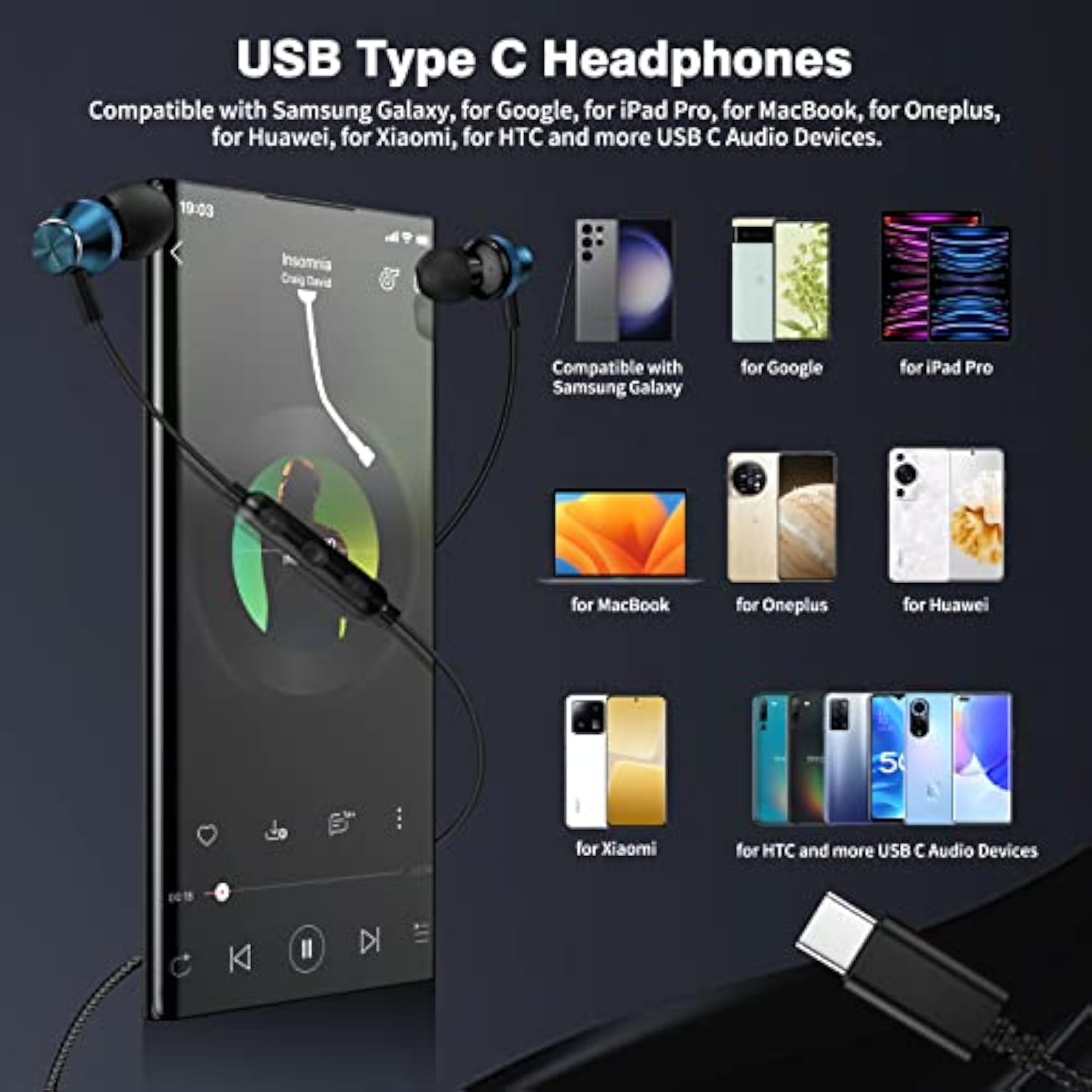 Usb C Headphone Usb Type C Wired Earbuds For Samsung Galaxy A54 A34 S23 Ultra
