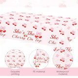 3Pcs Pink Bow Cherry Table Cloths Cherry Birthday Decorations 52.5?×70?Disposable Waterproof Rectangle Bow Tablecloth For Birthday Baby Shower Wedding Bridal She'S The Cherry On Top Decor