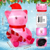 3.3Ft Christmas Inflatable Pig Pig With Santa Hat & Candy Cane Christmas Inflatable Led Lighted Blown Outdoor Pig Decor