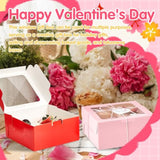 50 Pcs Valentine'S Day Red Pink Bakery Boxes With Window 6X6X3 Inch Pink Red Cookie Treat Dessert Cupcake Charcuterie Box With Rope And Card For Valentines Wedding Baked Goods Gift Giving