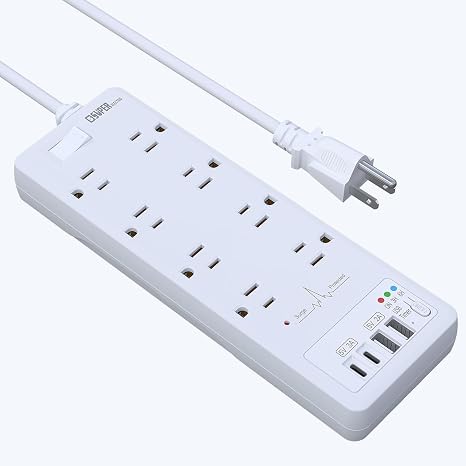 Surge Protector Power Strip with Timer 8 Outlets and USB C Ports for Home and Office