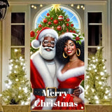 Christmas Door Cover Santa & Mrs. Claus Door Hanging Banner Backdrop 71 X 35 Inch Merry Christmas Door Cover Photography Background Christmas Party Home Decor For Front Door New Year Photo