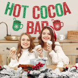 Red & Green Glitter Hot Cocoa Bar Banner Winter Holiday Party Decor