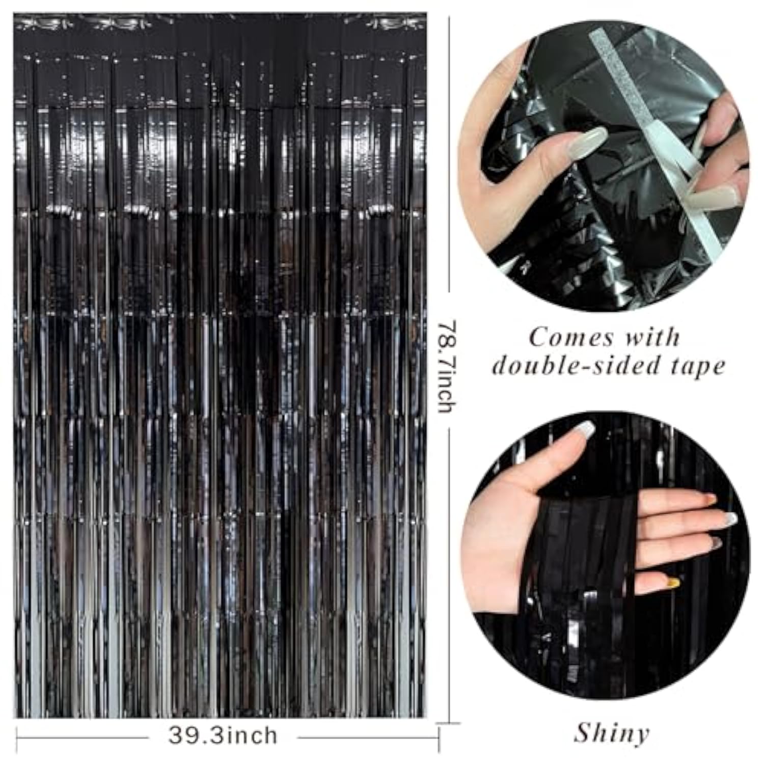 Black Party Streamers Foil Fringe Backdrop Tinsel Curtains for Party Decor