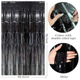 Black Party Streamers Foil Fringe Backdrop Tinsel Curtains for Party Decor