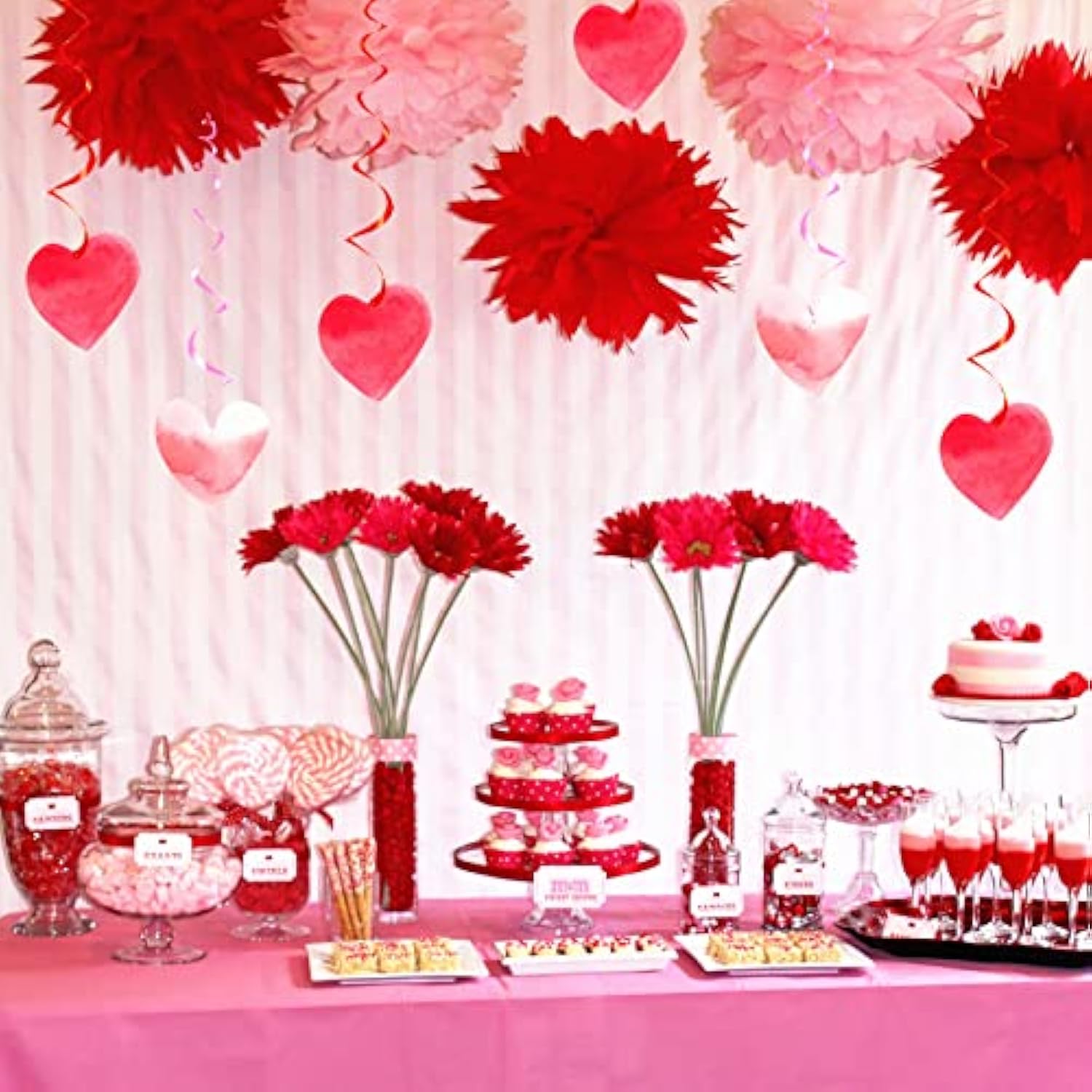 Valentines-Day Red-Pink Heart-Decorations Swirls Streamers - 16Pcs Galentines Romantic Decorations Special Night Decor, Mother'S Day Engagement Wedding Anniversary Party Favors Supplies