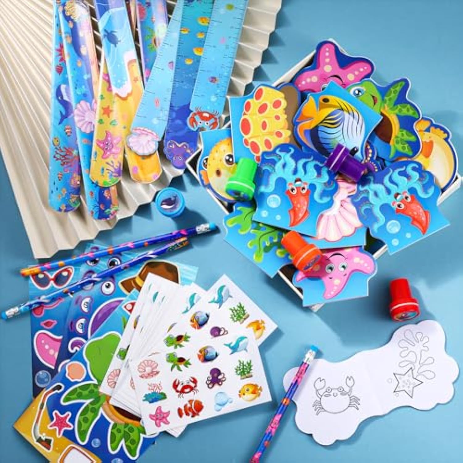 120Pcs Under The Sea Party Favors Ocean Animals Party Stampers Stickers School Stationery Bulk For Kids Sea Shark Birthday Mermaid Party Goodie Bag Stuffer Classroom Gifts Rewards Supplies