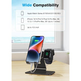 OMOTON Stand for Apple Watch - 2 in 1 Universal Desktop Stand Holder (Not Include Charger) for All iPhone 16 15 14 13 12 and Apple Watch Series 9/8/SE2/7/6/SE/5/4/3/2 (Both 38/40/41/42/44/45mm)-Black