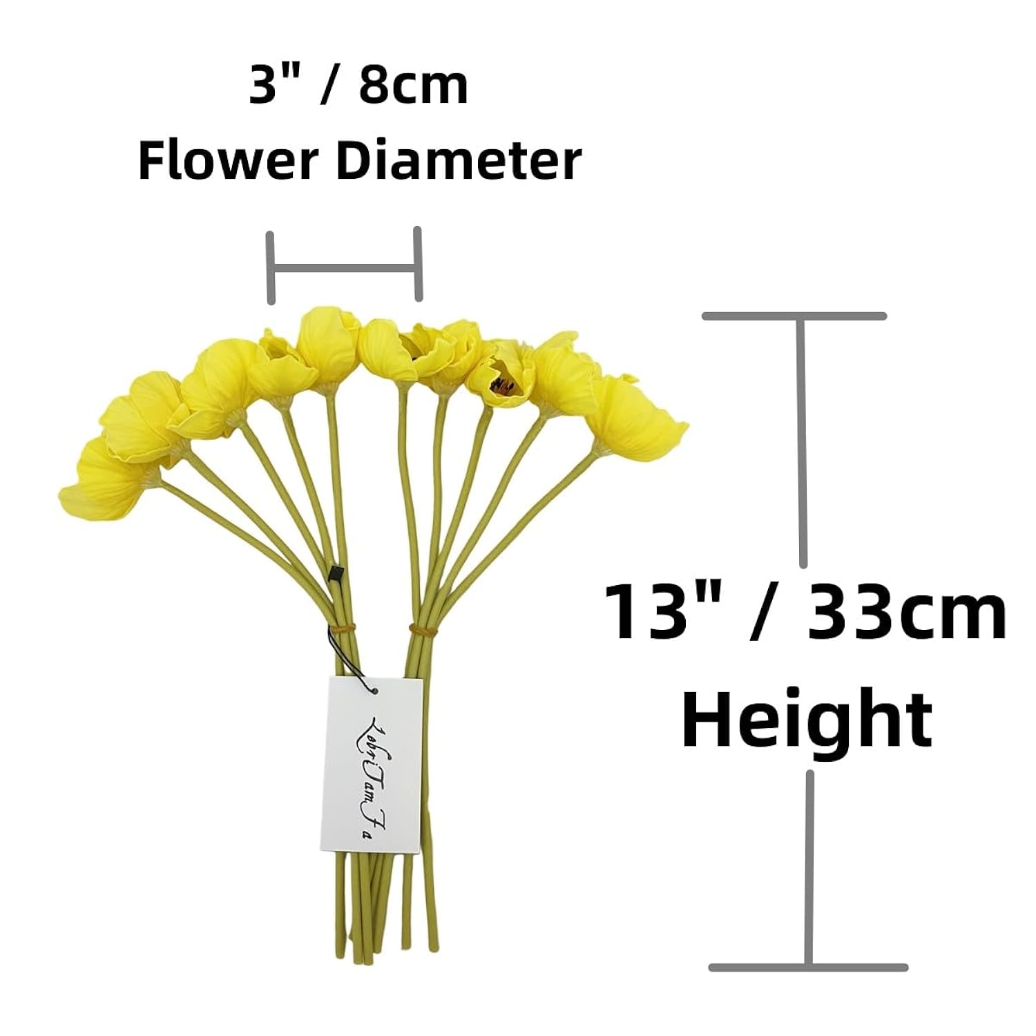 10 Stems Artificial Poppies Real Touch Pu Fake Latex Flowers For Wedding Holiday Bridal Bouquet Home Party Decor (Yellow)