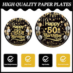 96Pcs 50Th Happy Birthday Tableware Set Black Gold Disposable Paper Plates And Napkins With Forks Back In 1975 Birthday Party Decorations Supplies For Men Women, Serve 24