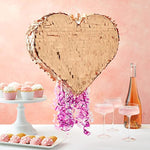 Rose Gold Foil Pull String Heart Pinata, Ideal For Birthday Party Decorations & Supplies, Quinceanera, Valentine'S Day (15.7 X 13 X 3 In, Small) - Pull String Pinata