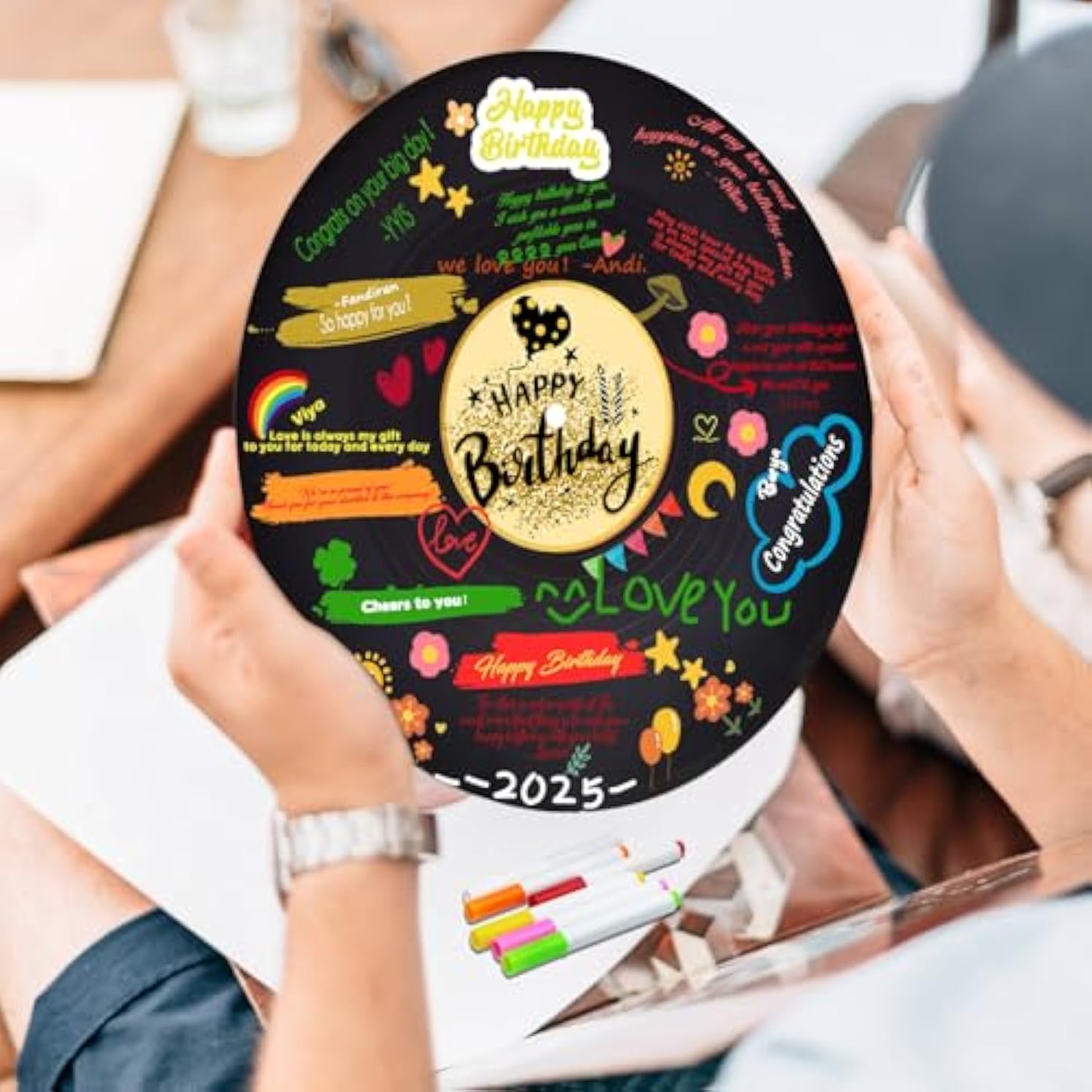 Vinyl Record Birthday Decorations, Happy Birthday Party Favor Sign Poster, Large Guest Book 11.6" X 11.6"