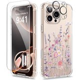 iPhone 16 Pro Case with Screen & Camera Protector, Floral Slim Shockproof 6.3''