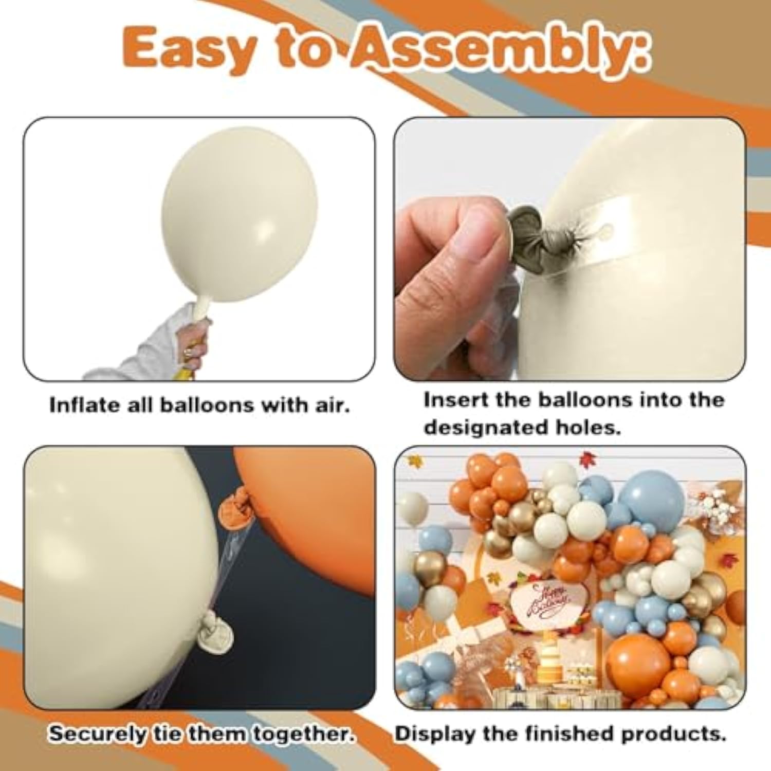 Fall Balloon Arch Kit with White Gold Orange Blue Balloons for Baby Shower Party