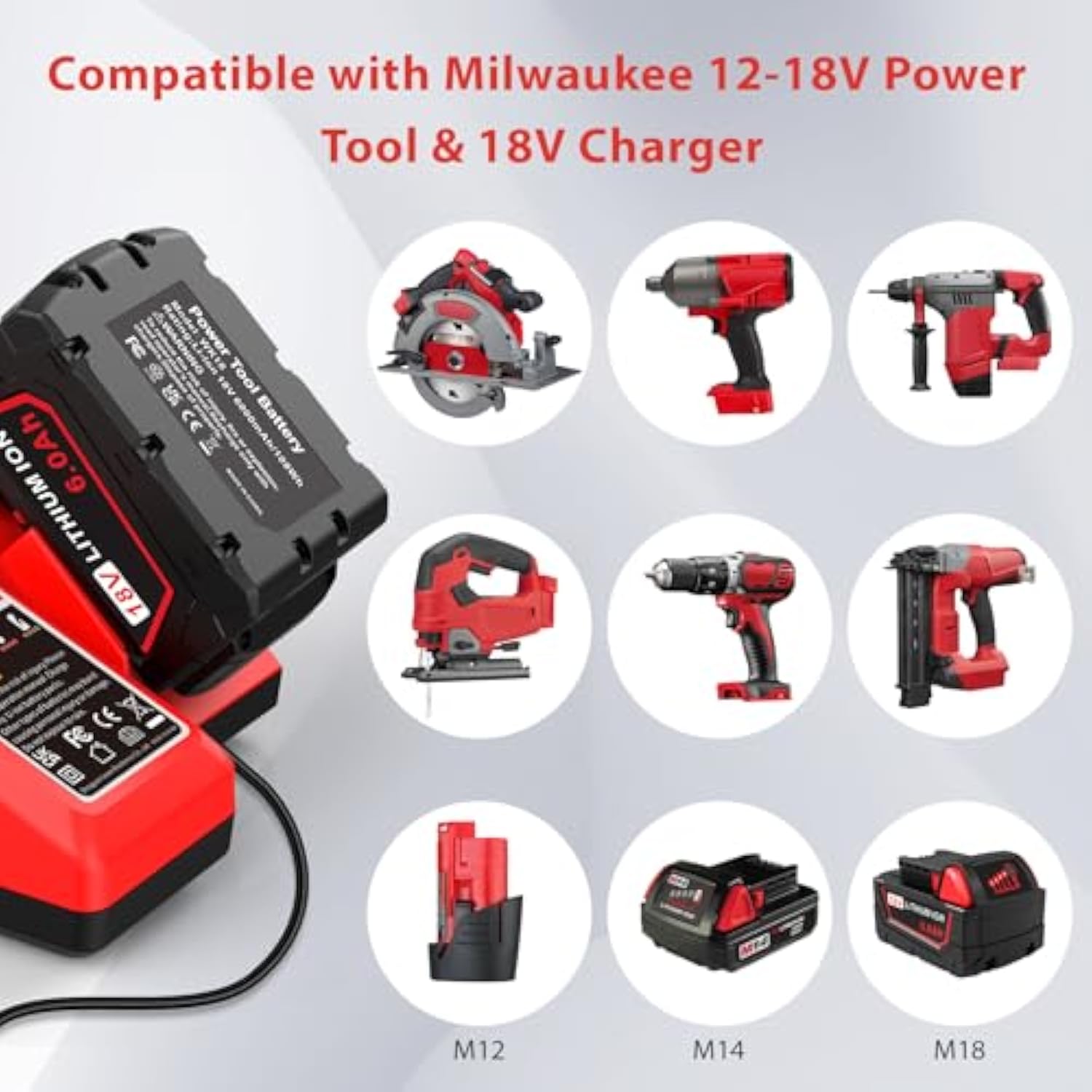 18V 6.0Ah Battery Rapid Charger Station Combo Kit - Replacement For Milwaukee M12-18 Power Tool Battery & Charger 4811-1862 4811-1852 4811-1840 4811-1830 4811-1811 4811-1815 4811-1820 4811-1841