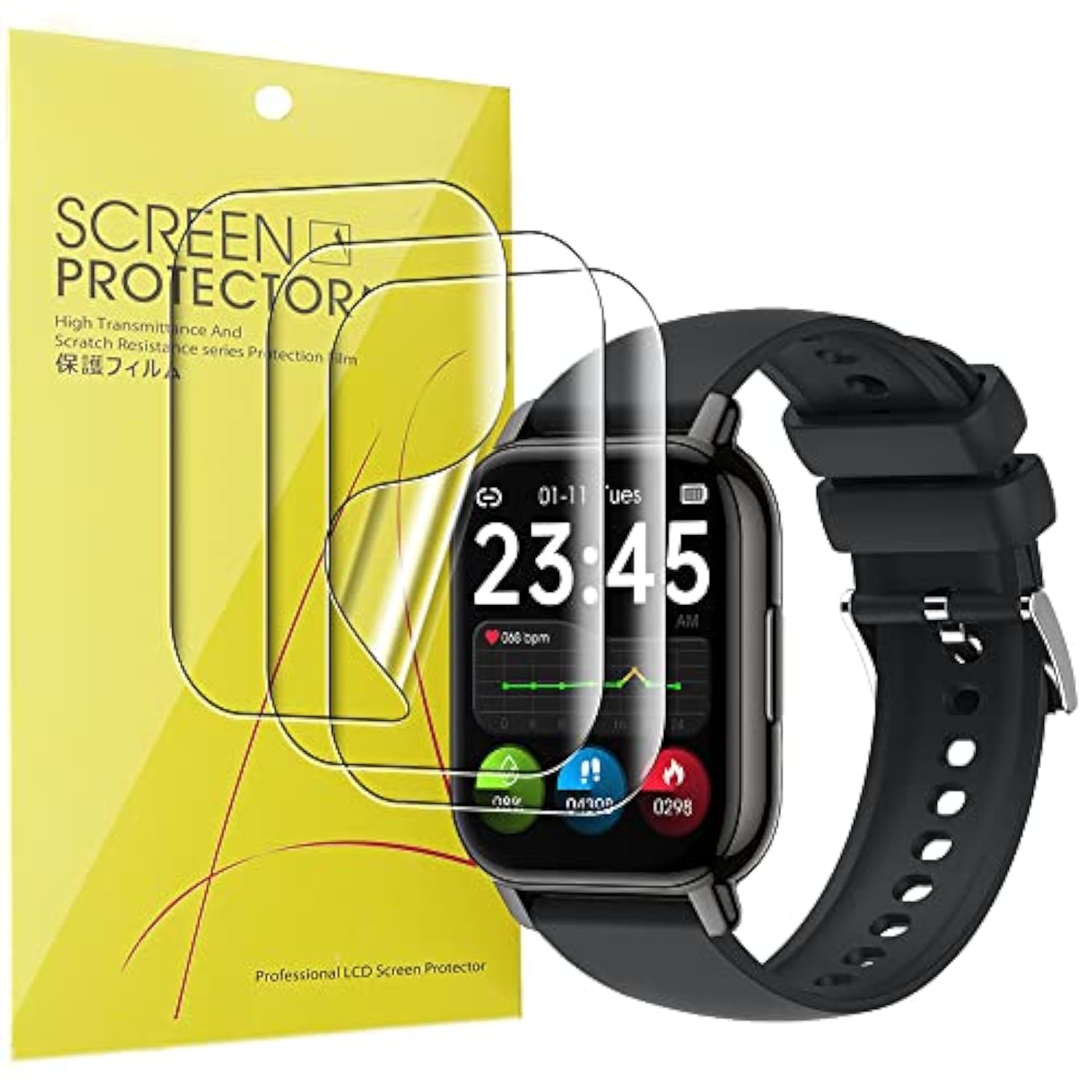 Compatible For Popglory 1.85 Smart Watch Screen Protector, [3 Pack] 3D Full Coverage Screen Protector Film Compatible For Popglory 1.85'' P66 Smart Watch (3 Pack)