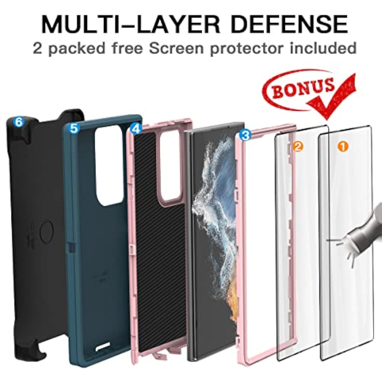 For Galaxy S22 Ultra Case With Screen Protector,Heavy Duty Drop Protection Full Body Rugged Shockproof/Dust Proof Military Protective Tough Durable Phone Cover For Samsung S22 Ultra 6.8“