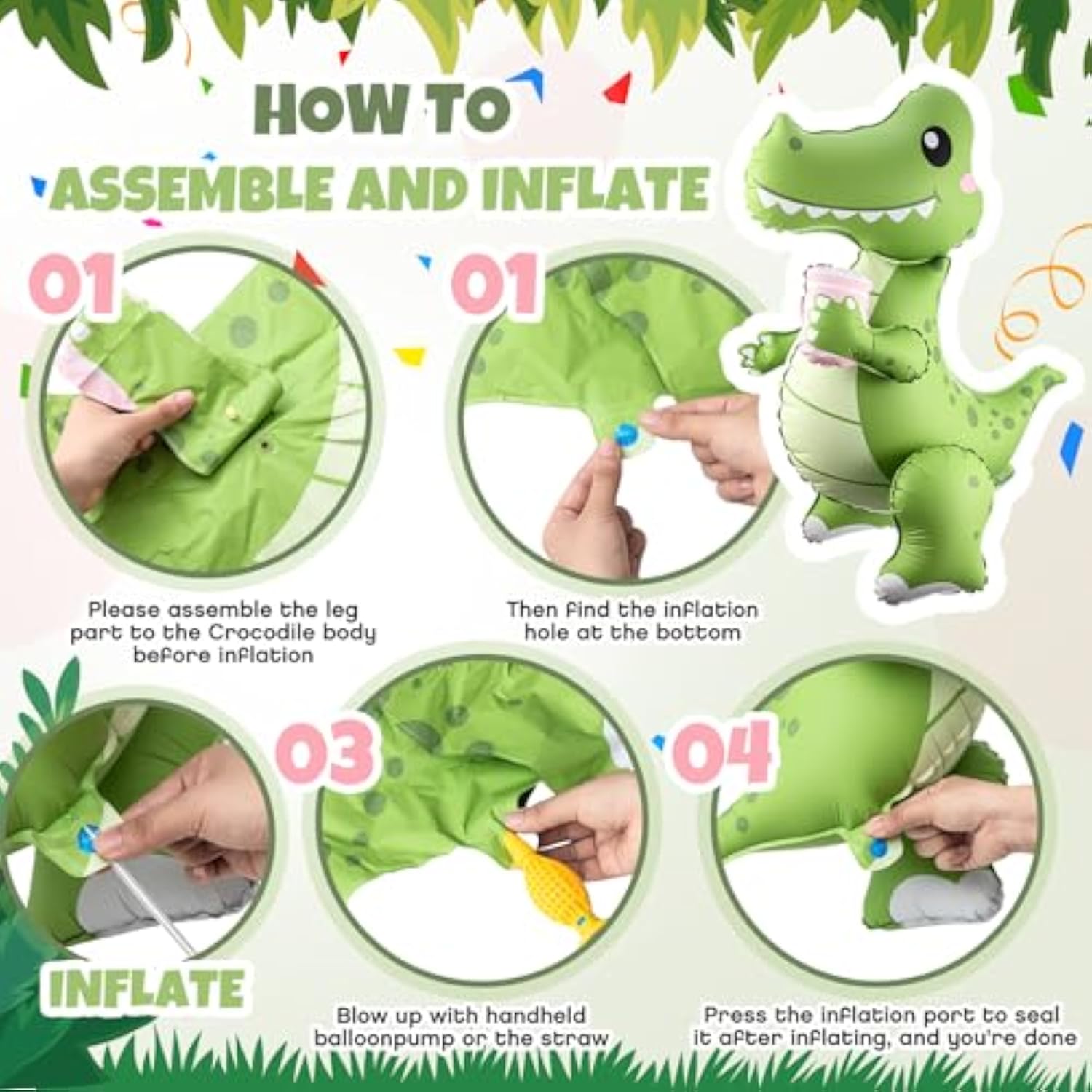 2 Pack Self Standing 4D Alligator Crocodile Balloons Foil Inflatable Balloons For Birthday Jungle Safari Theme Party Baby Shower Decorations