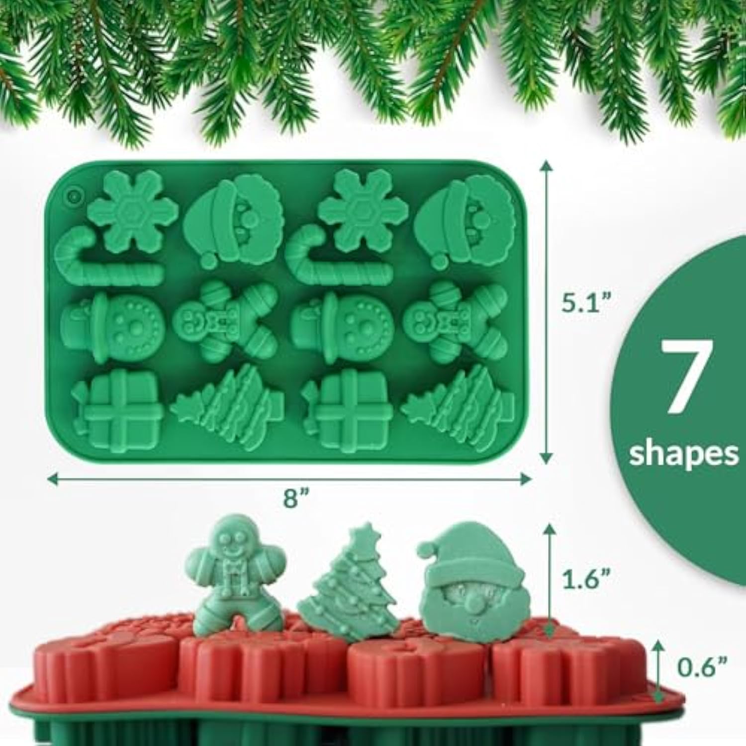 Christmas Silicone Chocolate Molds, 2 Pcs Candy Baking Moulds, 3D Snowflake Cane Snowman Xmas Tree Gingerbread Man Santa Claus Gift Box Shape Mold For Diy Handmade Soap Candles Jello