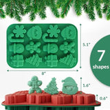 Christmas Silicone Chocolate Molds, 2 Pcs Candy Baking Moulds, 3D Snowflake Cane Snowman Xmas Tree Gingerbread Man Santa Claus Gift Box Shape Mold For Diy Handmade Soap Candles Jello
