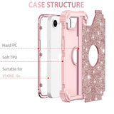 For Iphone 16E Case Glitter Sparkly Bling 3 In 1 Shockproof Heavy Duty Hybrid Sturdy High Impact Protective Cover Case For Iphone 16E 6.1 Inch 2025,Rose Gold