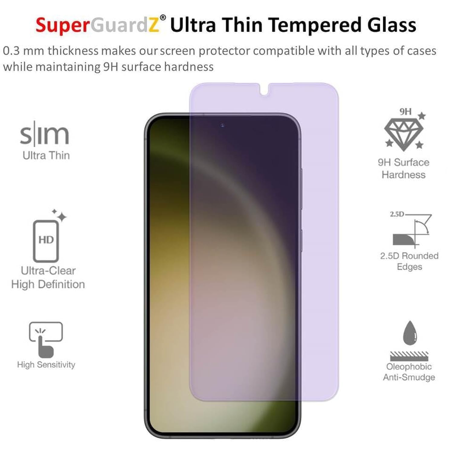 SuperGuardZ [2-PACK] For Samsung Galaxy S25 / S24 Screen Protector Anti Blue Light Tempered Glass, Eye Protection, 9H, 0.3mm, Anti-Scratch, Anti-Bubble