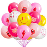 50Pcs Preppy Y2K Hot Pink Party Balloons Smile Face Lightning 12Inch Latex Balloon With Ribbon Retro Decoration Supplies For Teen Girls Birthday Bachelorette Early 2000S Theme Party
