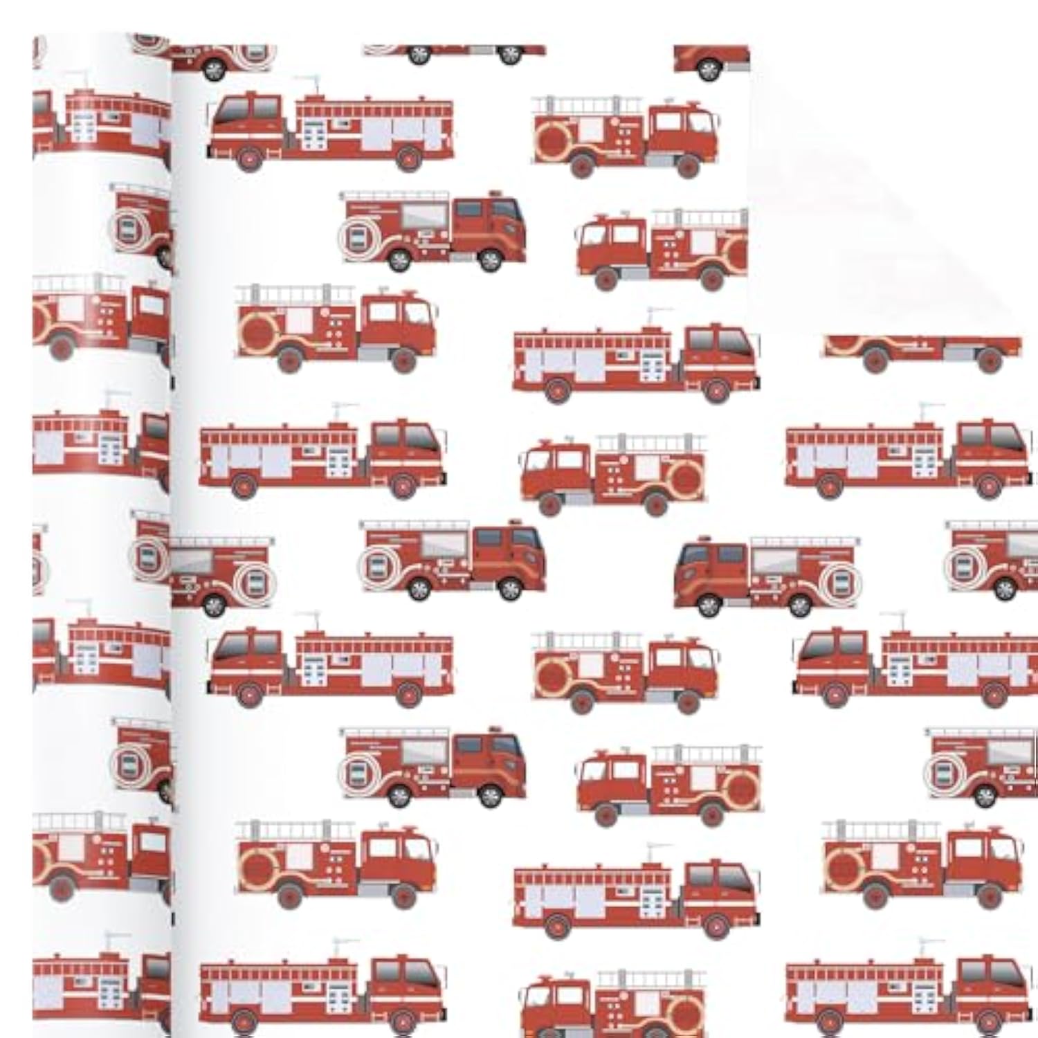Fire Truck Wrapping Paper Roll - Mini Roll - 17 Inch X 16.5 Feet - Red Fire Engine Car Wrapping Paper, Perfect For Kids Boys Birthday, Baby Shower