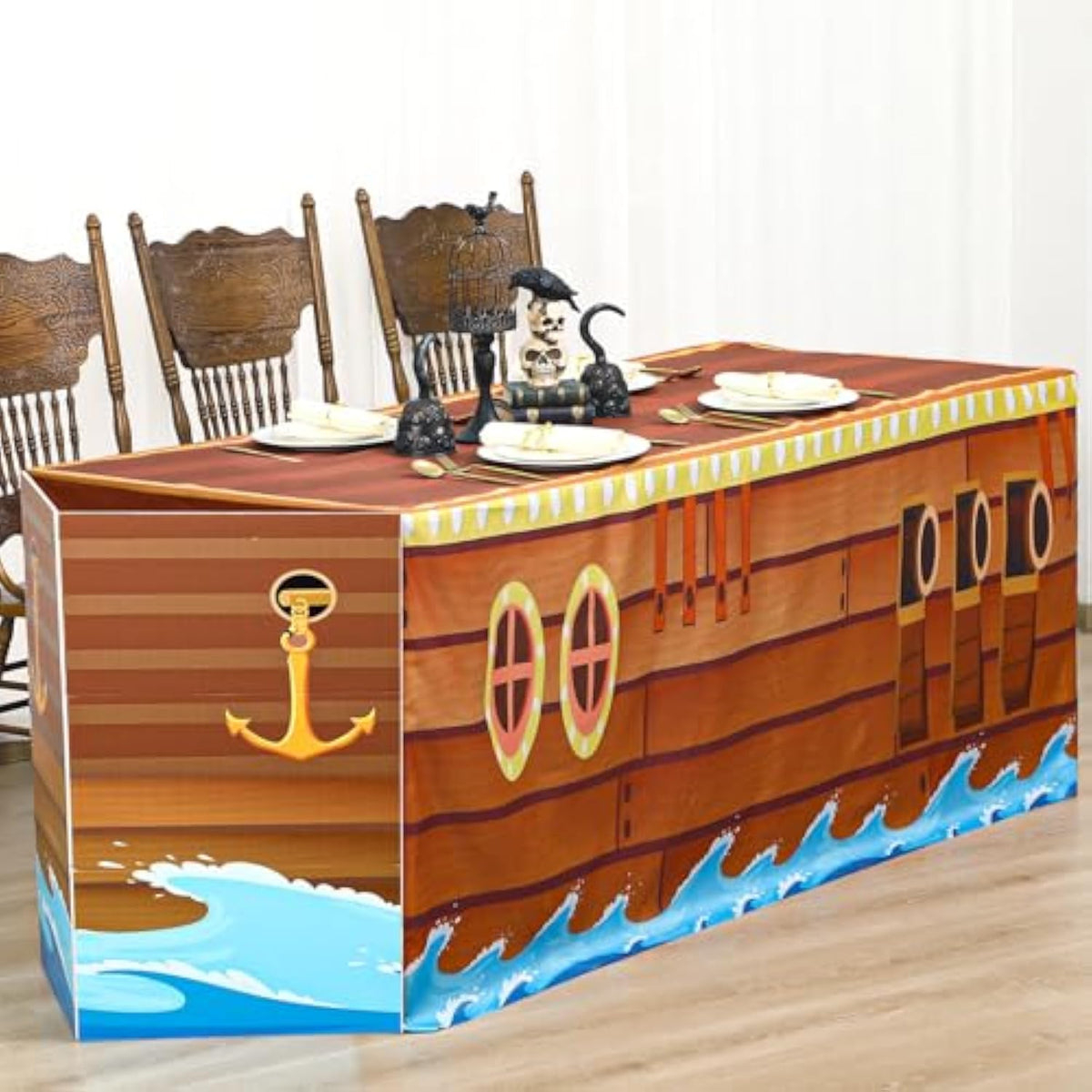 72 X 30 Inch Pirate Party Tablecloth With Prow Cardboard Pirate Ship Table Cover Decorations For Birthday Graduation Jungle Adventure Nautical Party Favors Supplies