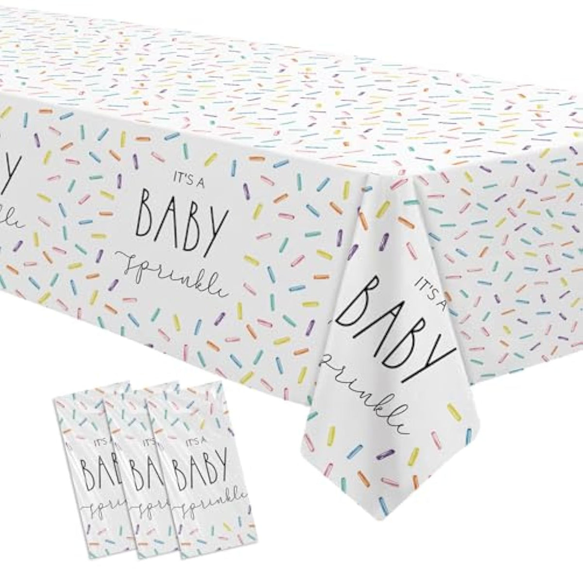 Sprinkle Baby Shower Decorations Tablecloth For Boys Girls - 3 Pack Disposable Rainbow Confetti Theme It'S A Baby Sprinkle Party Table Cover Supplies, 86In X 55In