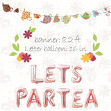 Let's Par-Tea Balloons & Tea Party Banner, Floral Garland for Birthday/Shower